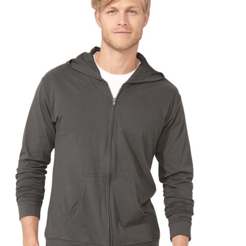 Unisex Sueded Long Sleeve Hooded Full Zip T-Shirt Thumbnail